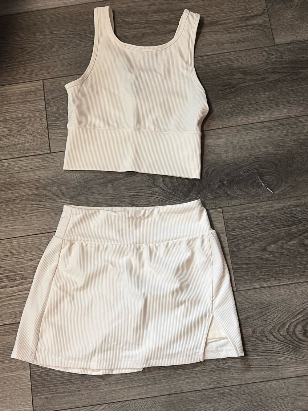 White Ribbed Skort set